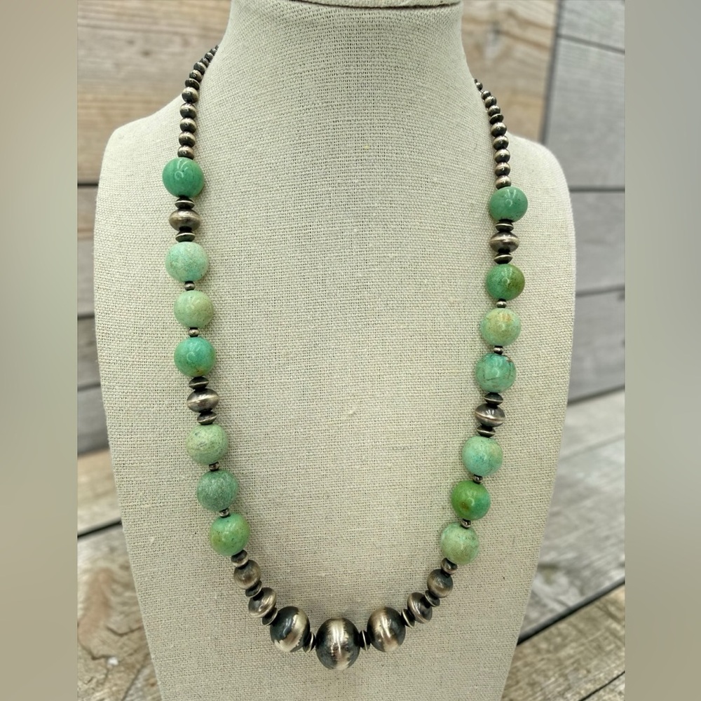 NWT SouthwestSterling Silver & Turquoise Bead Necklace 16-20” Navajo Pearls Boho